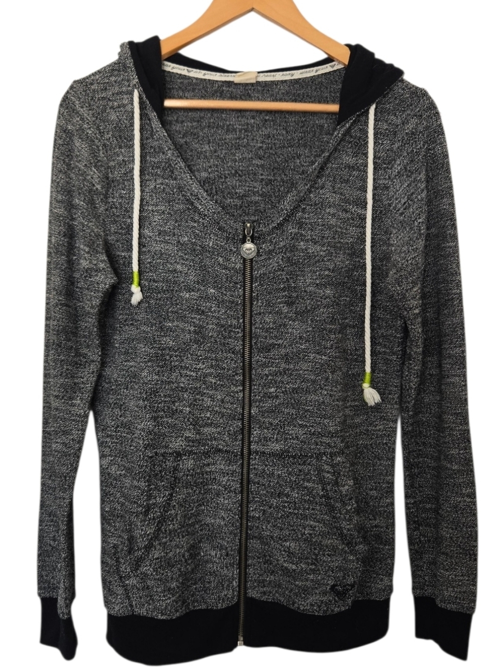 Roxy Zip Up Hoodie XL Gray Black Marled Surf Skate Casual Jacket